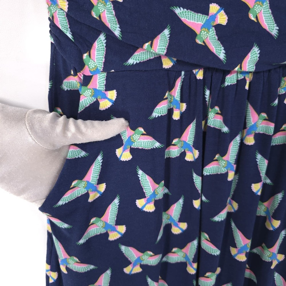 BODEN Women's Knee Length Dress Bird Print 4 Petite Stretch Navy Pockets J0326 - Picture 8 of 9